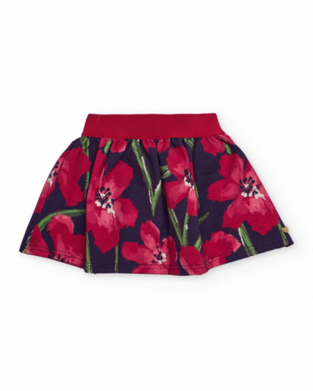 Girl’s skirt with floral print in fuchsia and green tones Girl’s skirt with floral print in fuchsia and green tones