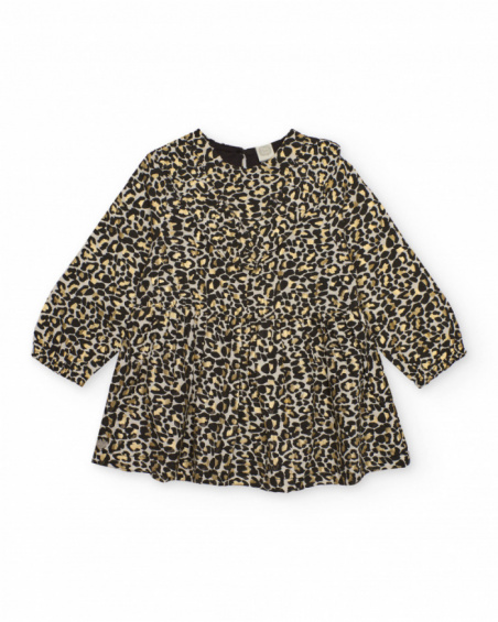 Girls’ dress with animal print in earthy tones