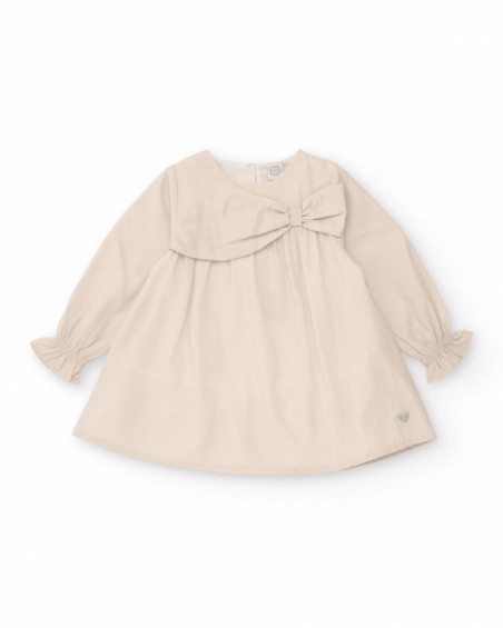 Girls' beige dress with decorative bow
