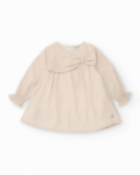 Girls' beige dress with decorative bow Girls' beige dress with decorative bow