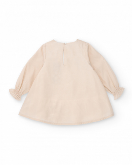 Girls' beige dress with decorative bow