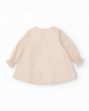 Girls' beige dress with decorative bow Girls' beige dress with decorative bow
