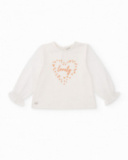 White long-sleeve girl’s T-shirt with heart print White long-sleeve girl’s T-shirt with heart print