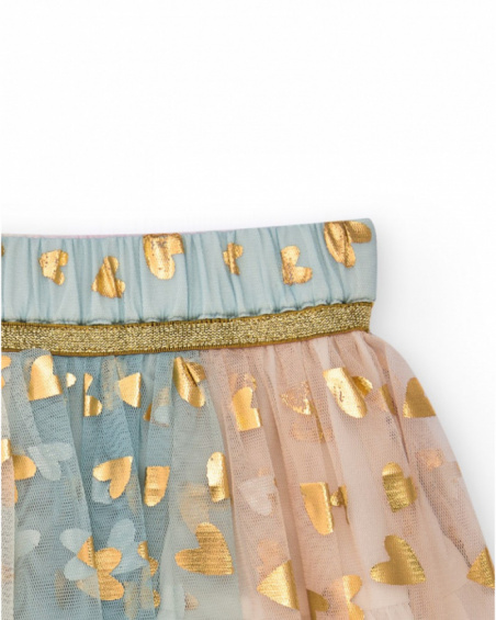 Pink tulle skirt for girls with golden heart print