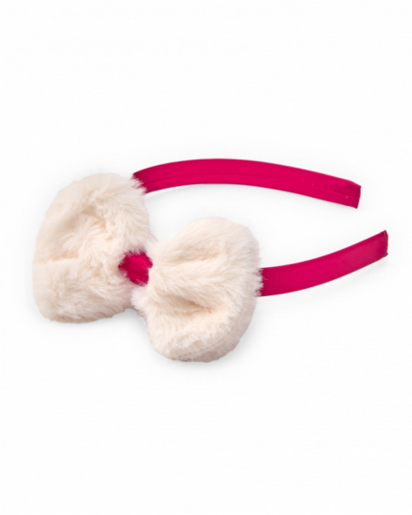 Girl's fuchsia headband with soft faux fur bow Girl's fuchsia headband with soft faux fur bow
