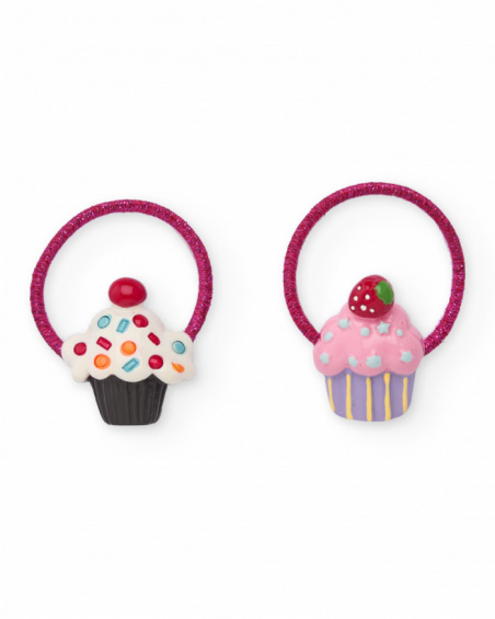 Hair ties for girls with pink cupcake decorations.
