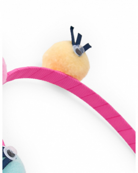 Pink headband for girls with multicolored pom-poms and googly eyes Pink headband for girls with multicolored pom-poms and googly eyes