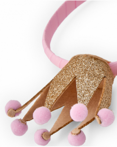 Pink headband for girls with gold crown and pom-poms Pink headband for girls with gold crown and pom-poms