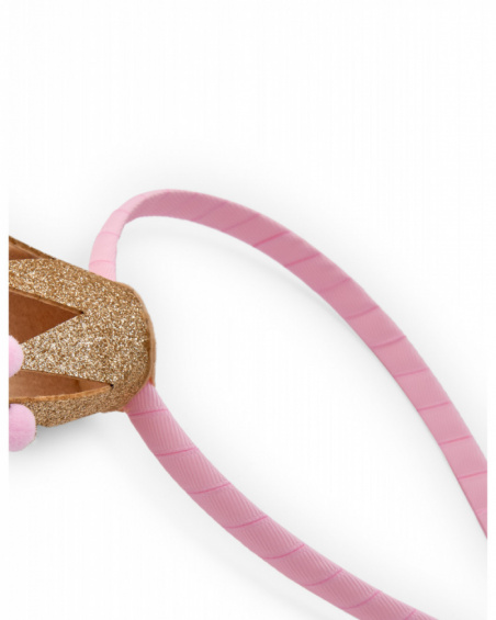 Pink headband for girls with gold crown and pom-poms Pink headband for girls with gold crown and pom-poms