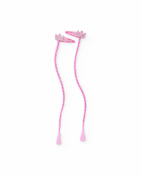 Hair clips for girls with pink braid and multicolored glitter crown Hair clips for girls with pink braid and multicolored glitter crown