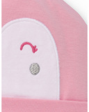 Baby girl hat in pink with knot detail and embroidered face Baby girl hat in pink with knot detail and embroidered face