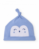 Knit hat for baby boy in blue with top knot detail Knit hat for baby boy in blue with top knot detail