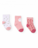 Set of 3 pairs of socks for baby girl in pink and white tones with heart designs Set of 3 pairs of socks for baby girl in pink and white tones with heart designs