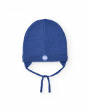 Navy blue knit hat for baby boy with owl face design Navy blue knit hat for baby boy with owl face design