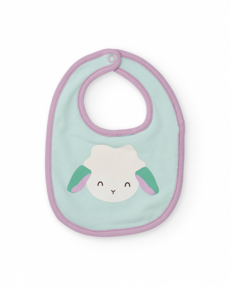 Set of two bibs for newborn with little sheep and flowers print in pastel tones.