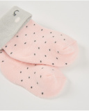 Pink baby girl socks with grey accents and polka dot print Pink baby girl socks with grey accents and polka dot print
