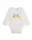 Two-pack of knit bodysuits for baby boy in white and grey with penguin and panda print