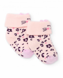 Knit socks for baby girls in pink with a face design and animal print Knit socks for baby girls in pink with a face design and animal print