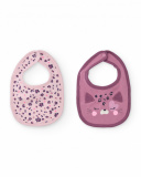 Set de dos baberos para bebé niña con estampado de leopardo y carita bordada. Set de dos baberos para bebé niña con estampado de leopardo y carita bordada.