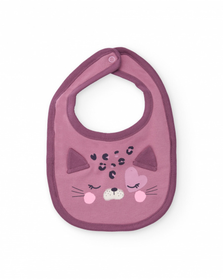 Set de dos baberos para bebé niña con estampado de leopardo y carita bordada.