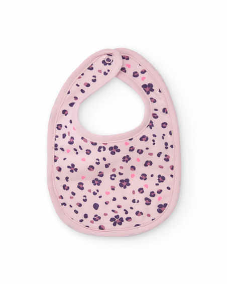 Set de dos baberos para bebé niña con estampado de leopardo y carita bordada.
