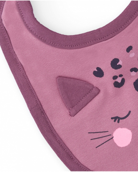 Set de dos baberos para bebé niña con estampado de leopardo y carita bordada.