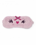 Plush sleep mask for girls in pink with embroidered face. Plush sleep mask for girls in pink with embroidered face.