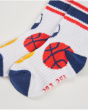 Pack of two pairs of socks for boys in vibrant colors with sports and animal motifs. Pack of two pairs of socks for boys in vibrant colors with sports and animal motifs.