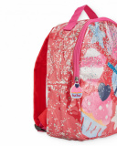 Coral backpack for girl with candy and star print. Coral backpack for girl with candy and star print.
