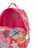 Coral backpack for girl with candy and star print. Coral backpack for girl with candy and star print.