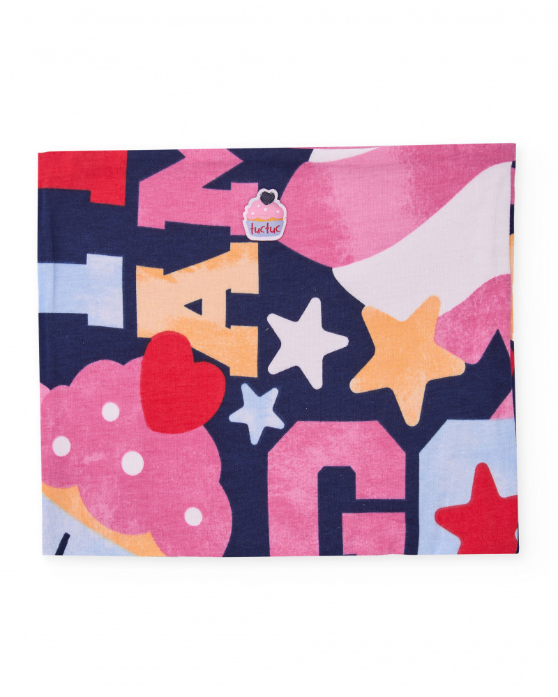 Navy blue neck warmer for girl with star and letter print.