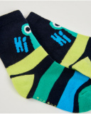 Boys' sock pack in green and blue tones with monster and stripe designs. Boys' sock pack in green and blue tones with monster and stripe designs.