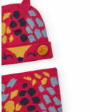 Hat and neck warmer set for girl in red with multicolored print and ears Hat and neck warmer set for girl in red with multicolored print and ears