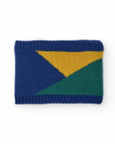 Neck warmer for boy in blue, mustard and green with geometric design Neck warmer for boy in blue, mustard and green with geometric design