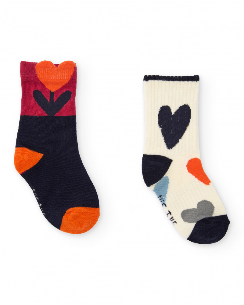 Pack of multicolour socks for girl with heart print