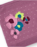 Knit neck warmer for girls in mauve with floral embroidery. Knit neck warmer for girls in mauve with floral embroidery.