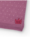 Knit neck warmer for girls in mauve with floral embroidery. Knit neck warmer for girls in mauve with floral embroidery.