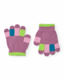 Knit gloves for girls in mauve with multicolored fingers. Knit gloves for girls in mauve with multicolored fingers.