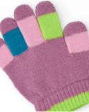 Knit gloves for girls in mauve with multicolored fingers. Knit gloves for girls in mauve with multicolored fingers.