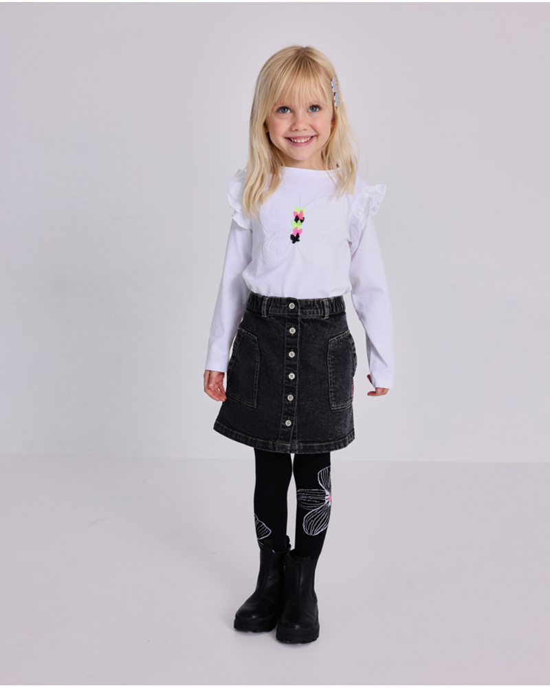 Girl's white t-shirt with embroidered butterfly love flowers collection