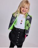 Reversible gilet for girl in neon green with floral print love flowers collection Reversible gilet for girl in neon green with floral print love flowers collection