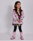 Waterproof hooded jacket for girls in pink with unicorn print Waterproof hooded jacket for girls in pink with unicorn print