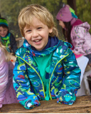 Boys' waterproof jacket with vibrant spaceship print. Boys' waterproof jacket with vibrant spaceship print.