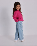 Girls' light blue denim pants with rocket embroidery. Girls' light blue denim pants with rocket embroidery.
