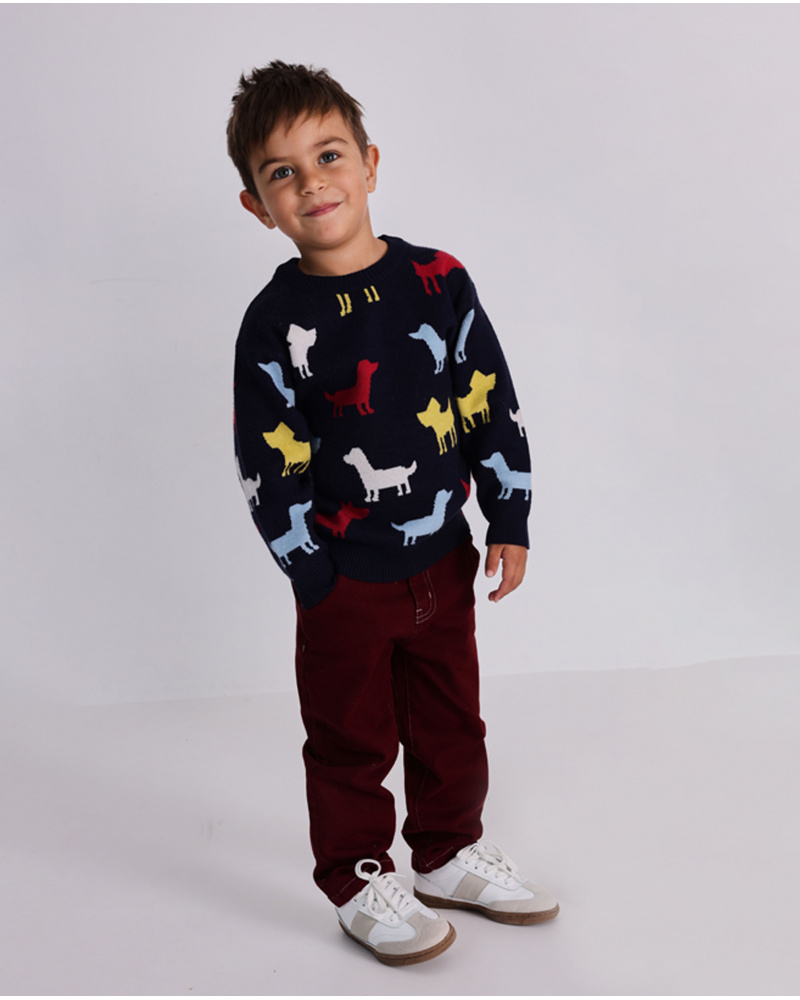 Burgundy pants for boy with "DOG" embroidered detail
