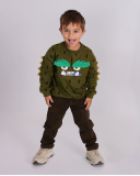 Green sweatshirt for boys with monster print and raised details. Green sweatshirt for boys with monster print and raised details.