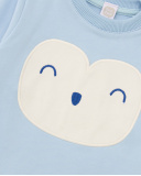 Sweatshirt and pants set for newborn in blue with little animal design.