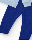 Sweatshirt and pants set for newborn in blue with little animal design.