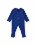 Romper for newborn in blue with classic collar and front pocket