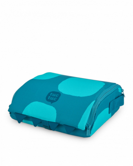 Portable travel highchair with blue dinosaur design